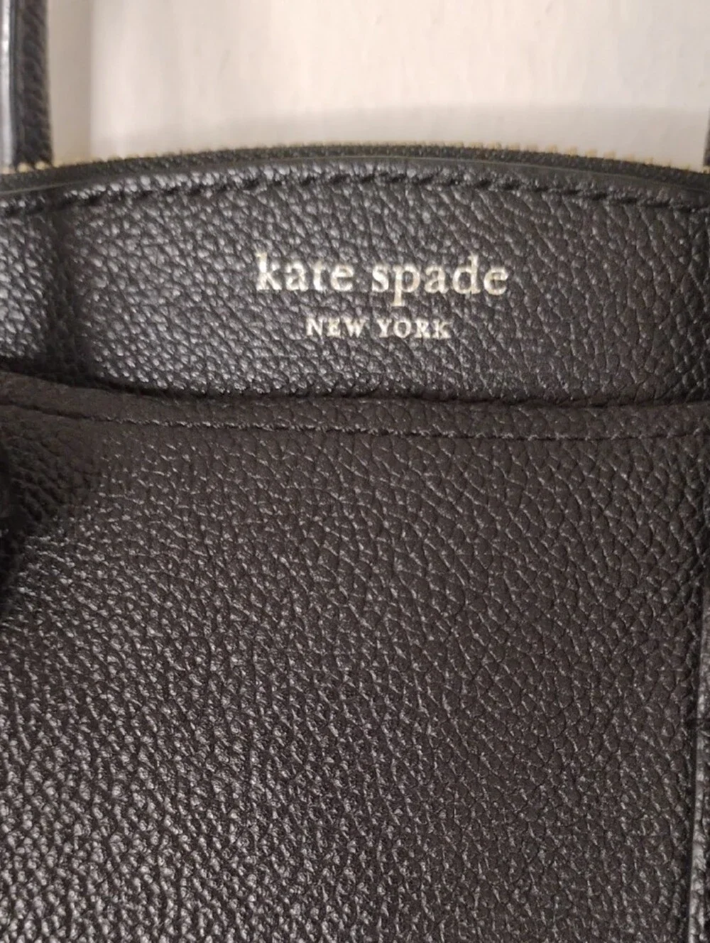 kate spade Small Black Pebbled Leather Structured Tote with ID Charm
